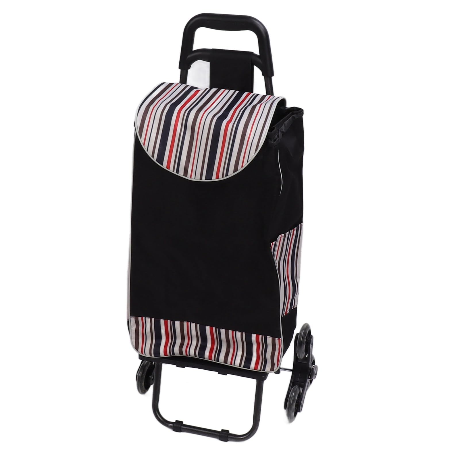 Tragbarer Zusammenklappbarer Handwagen aus Edelstahl mit Hoher Tragfähigkeit, Gepäckwagen mit Tasche, Vielseitiger Einkaufswagen für Lebensmittel, Langlebiger Handwagen (Schwarzer Streifen)