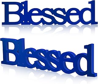 Blulu Blessed Letter Table Sign Blessed Standing Letter Table Sign Rustic Wooden Home Standing Decor for Thanksgiving Day Christmas Baby Shower First Communion Christening Decorations(Blue)