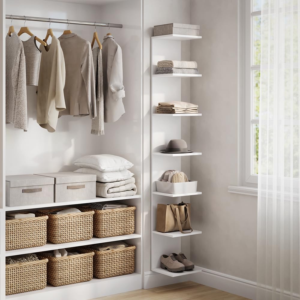 Vicco Estantería de Pared para la habitación de los niños Paolo, Blanco, 30 x 190 cm con 6 Compartimentos Abiertos, Apto para Montaje en Pared para soluciones de Almacenamiento Flexibles