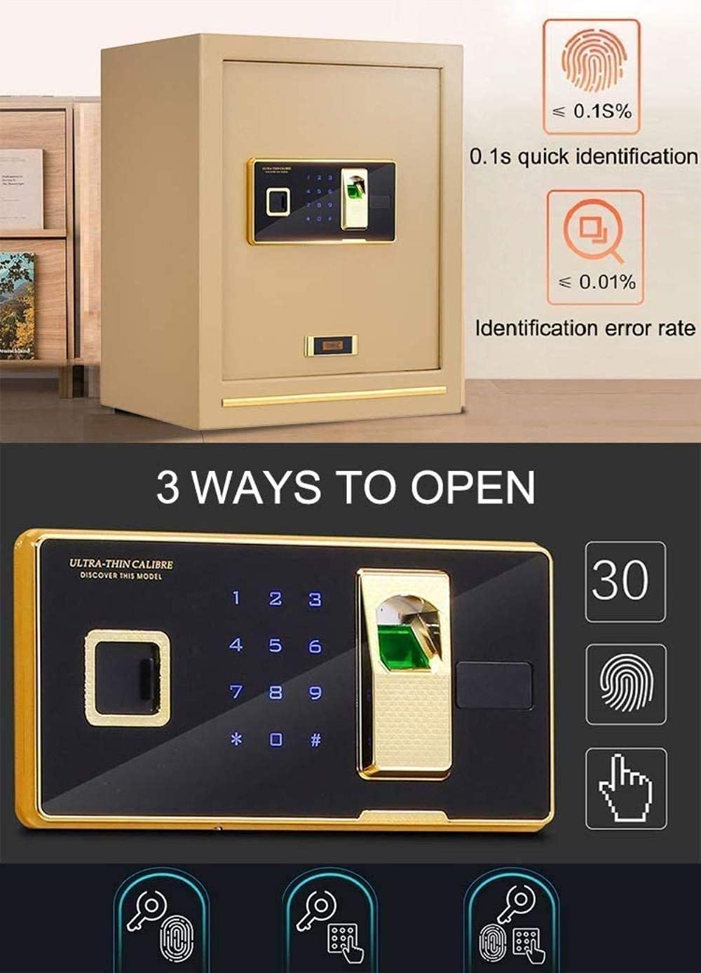 Sejfy sejfy cyfrowe bezpieczeństwo biometryczny wyświetlacz odcisków palców solidna stalowa konstrukcja do domu hotelu leki 38 x 32 x 48 cm bezpieczny