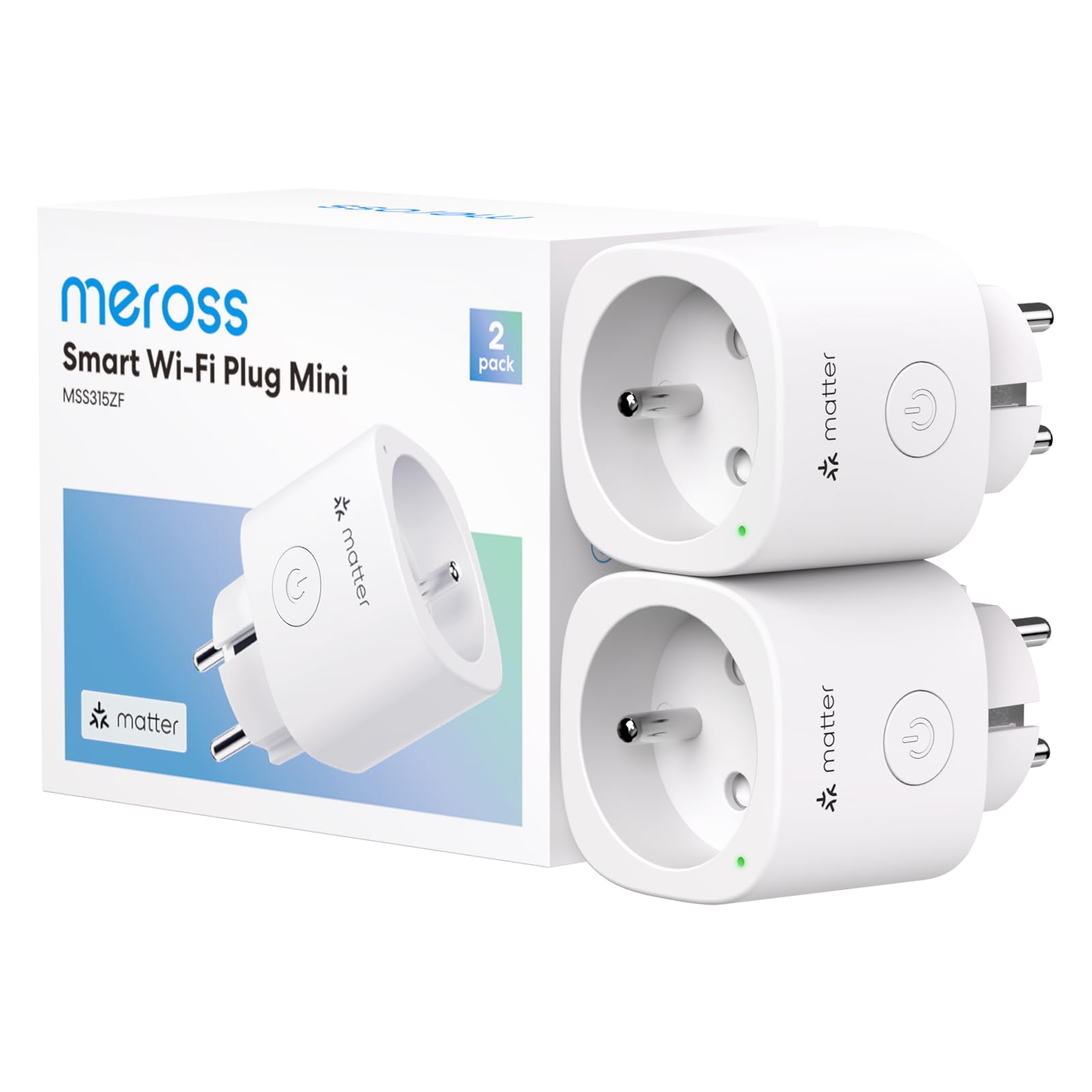 Meross Matter(Type E) Connected Socket, gniazdo WiFi 16A kompatybilne z Apple Home, Alexa i Google Home, 2 gniazda z pomiarem energii dla paneli fotowoltaicznych, sterowanie głosowe i zdalne