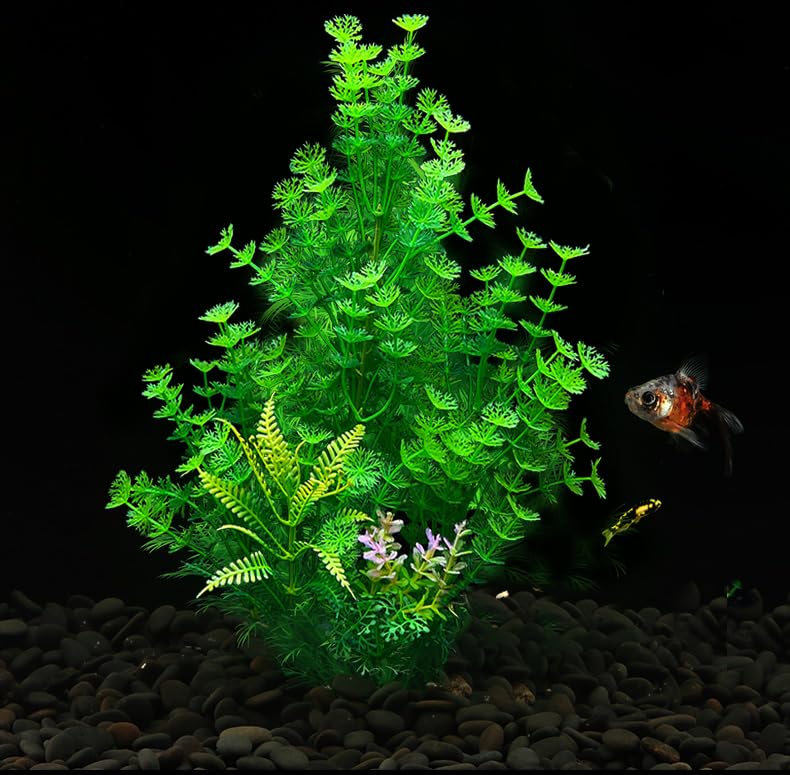 Image of 2 Pack Aquarium Decor Plastic Plants Extra Large Artificial Fish Tank Plants Tall Fish Tank Decorations- Green 12 inch Tall