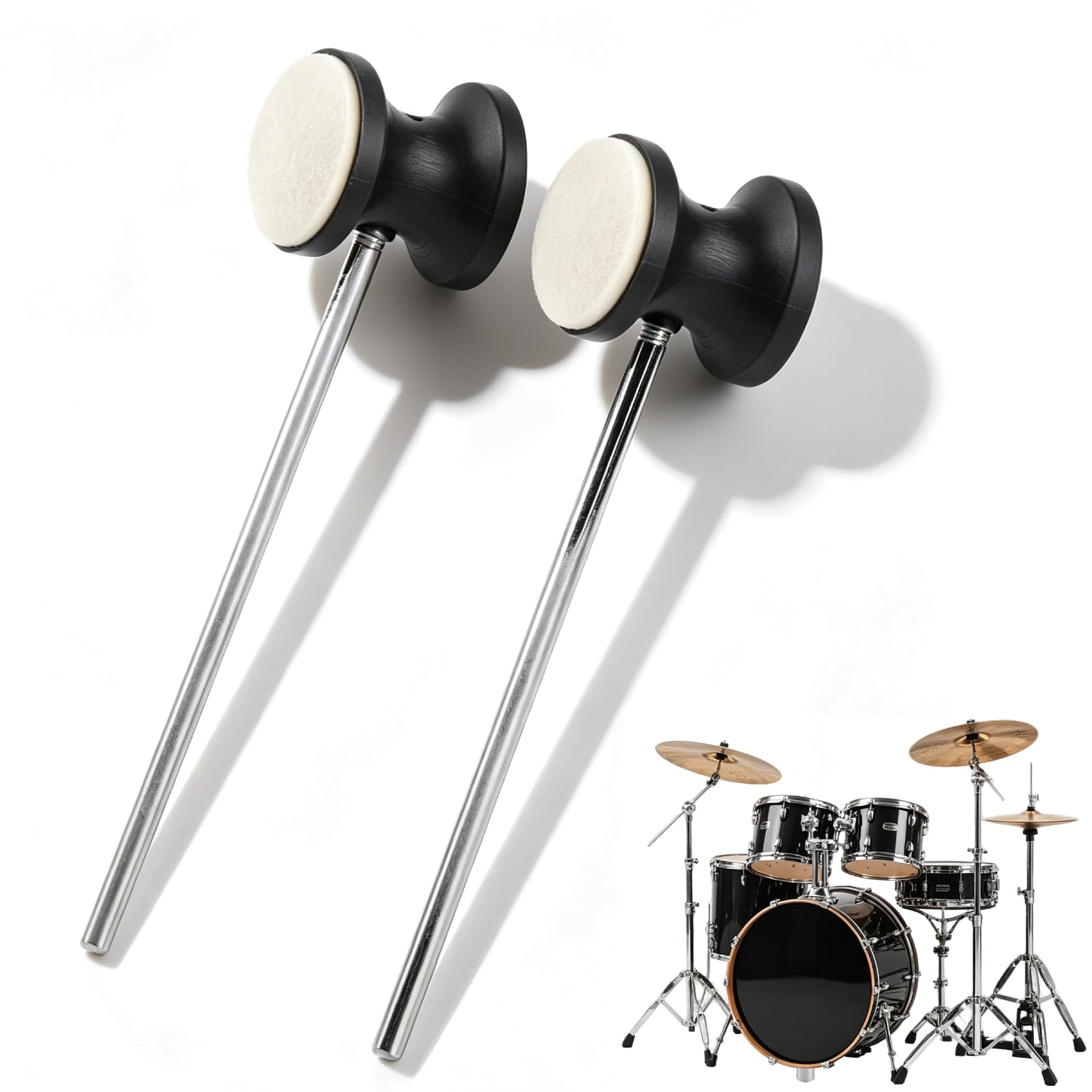 Mazo De Pedal Para Bombo, 2 Piezas Repuesto Para Cabeza Maza De Pedal De Bombo Accesorios Bateristas Instrumentos De Percusión Con Cabeza Redonda De Fieltro Y Mango De Martillo De Acero Inoxidable