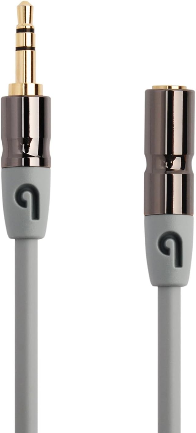 PlugLug - 3.5mm 8 FT Premium Auxiliary Audio Cable (Grey) - Male to Female for Headphones, iPods, iPhones, iPads, Home/Car Stereos and More