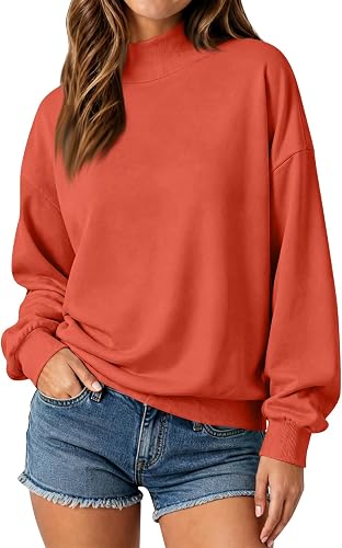 Women Mock Neck Sweatshirts Oversized Pullover Casual 2026 Fall Fashion Top