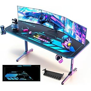 160 cm Mesa Gaming Desk, Mesa de Juegos electrónicos, Ergonómica Grande PC Gaming Escritorios, T Forma estación de Trabajo para PC, Escritorio para Juegos en casa, Oficina para Juegos, 160x75x75 cm