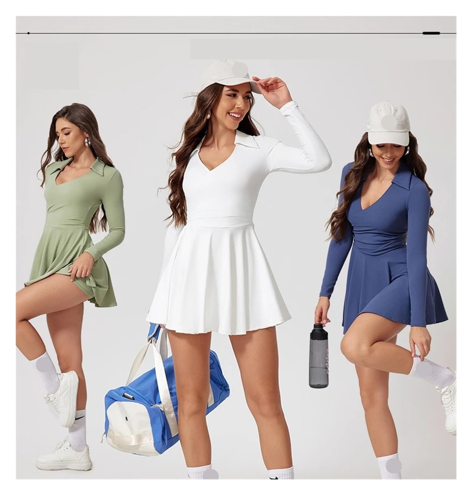 Vestito Tennis Donna Abito da Tennis da Utilizzare con Gonna da Tennis Abiti da Donna Abbigliamento da Golf da Donna di Lusso Abbigliamento da Yoga(Green,L)