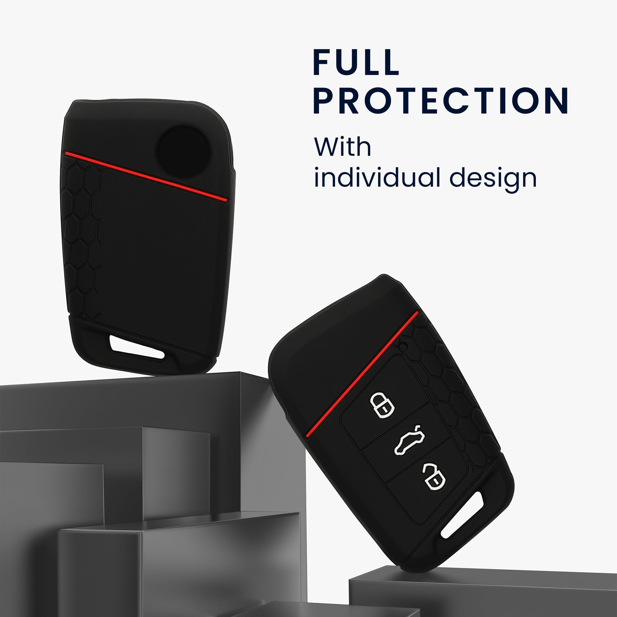 kwmobile Car Key Cover Compatible with VW 3 Button Car Key (only Keyless Go) Key Cover, Silicone Protective Car Key Fob Case - Image 2