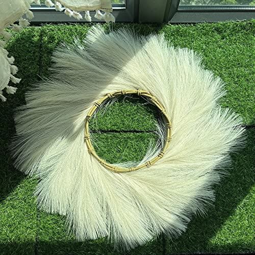 Asunfo Pampas Grass Wreath 24 Inch Farmhouse Artificial Boho Pampas Wreath For Front Door Wall Home Wedding Decor Beige #TOP6