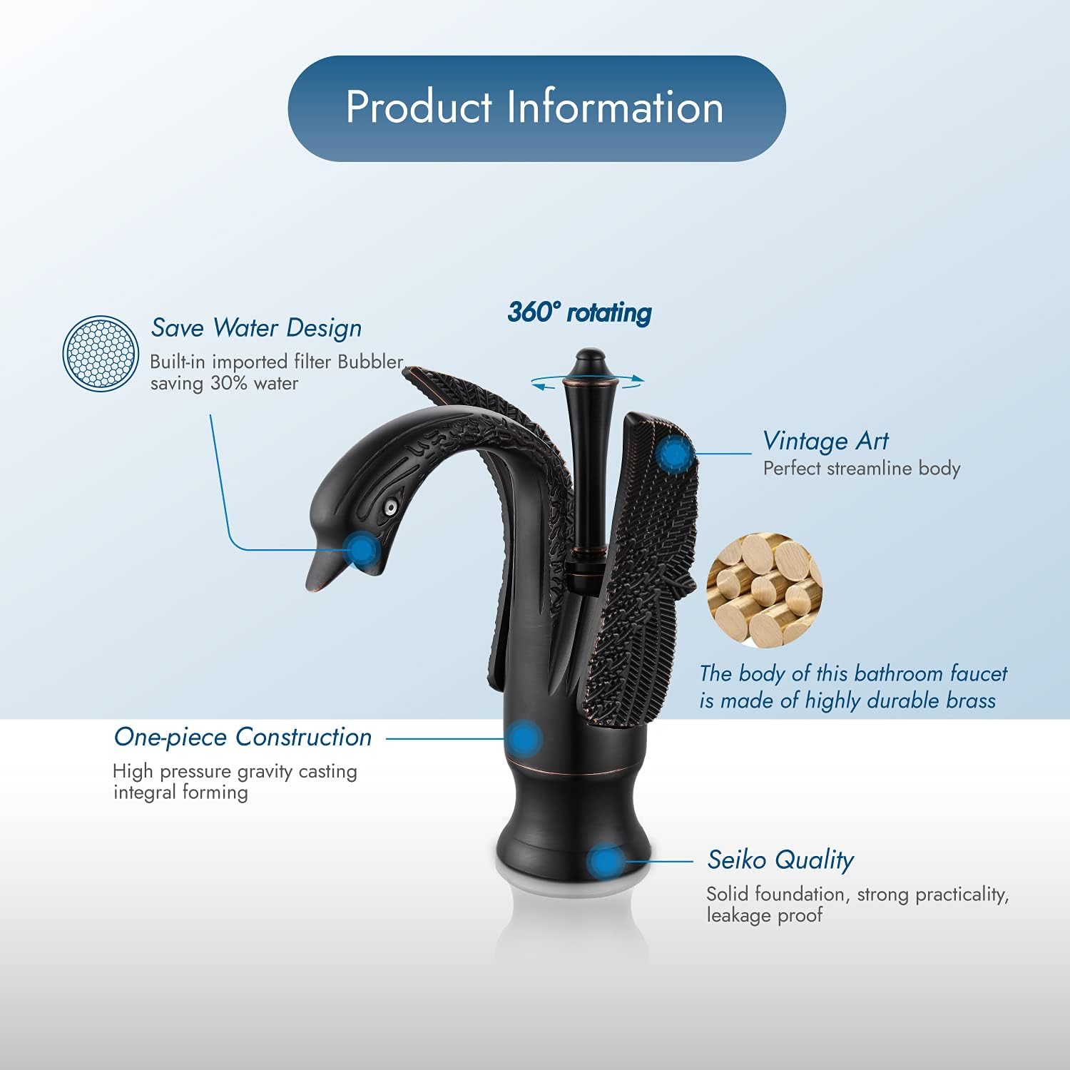 Oil Rubbed Bronze Swan Shaped Single Handle Bathroom Faucet