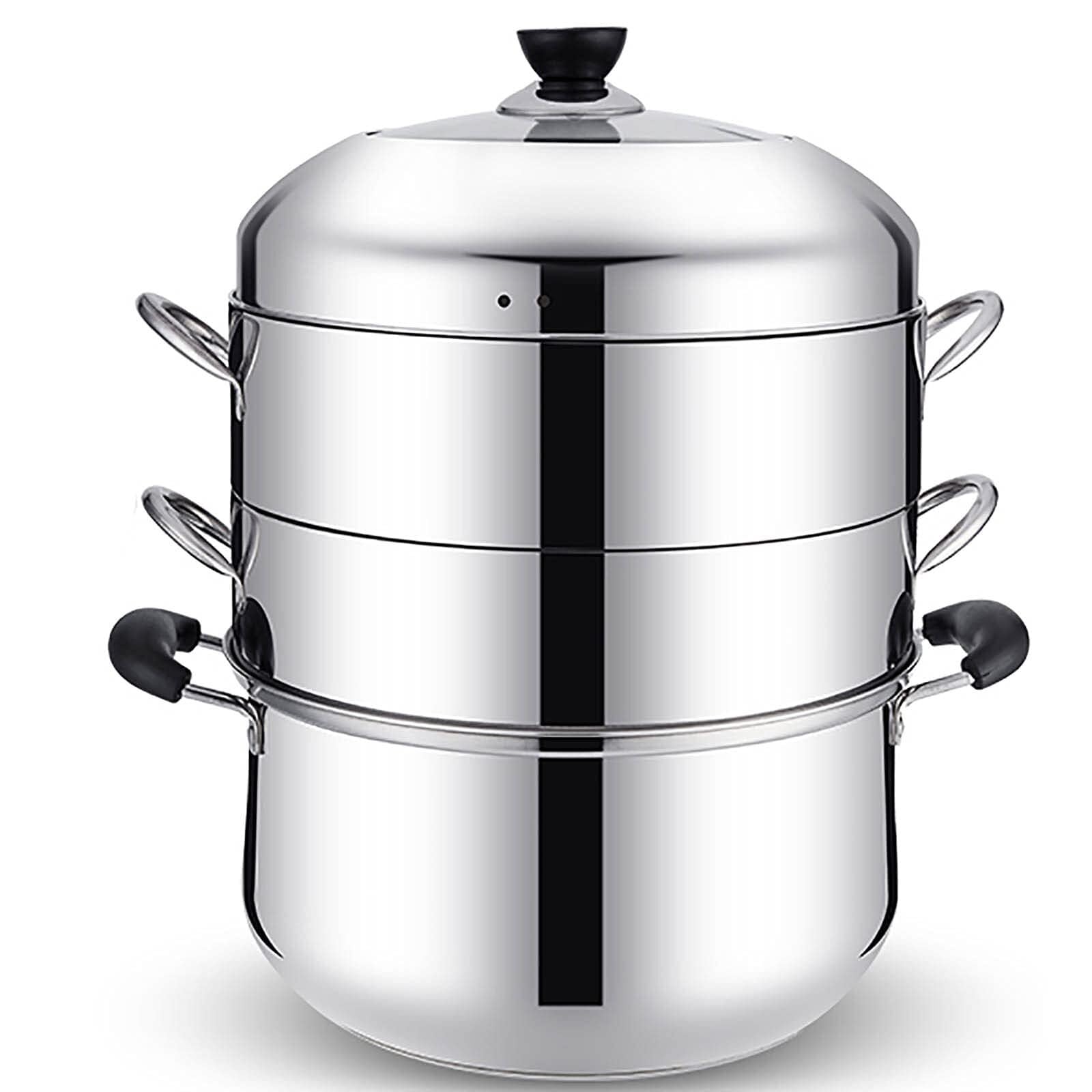 SaryEdge Stainless Steel Steamer Pot With Anti-Scald Handles, Stackable Space-Saving Design,28Cm,28Cm
