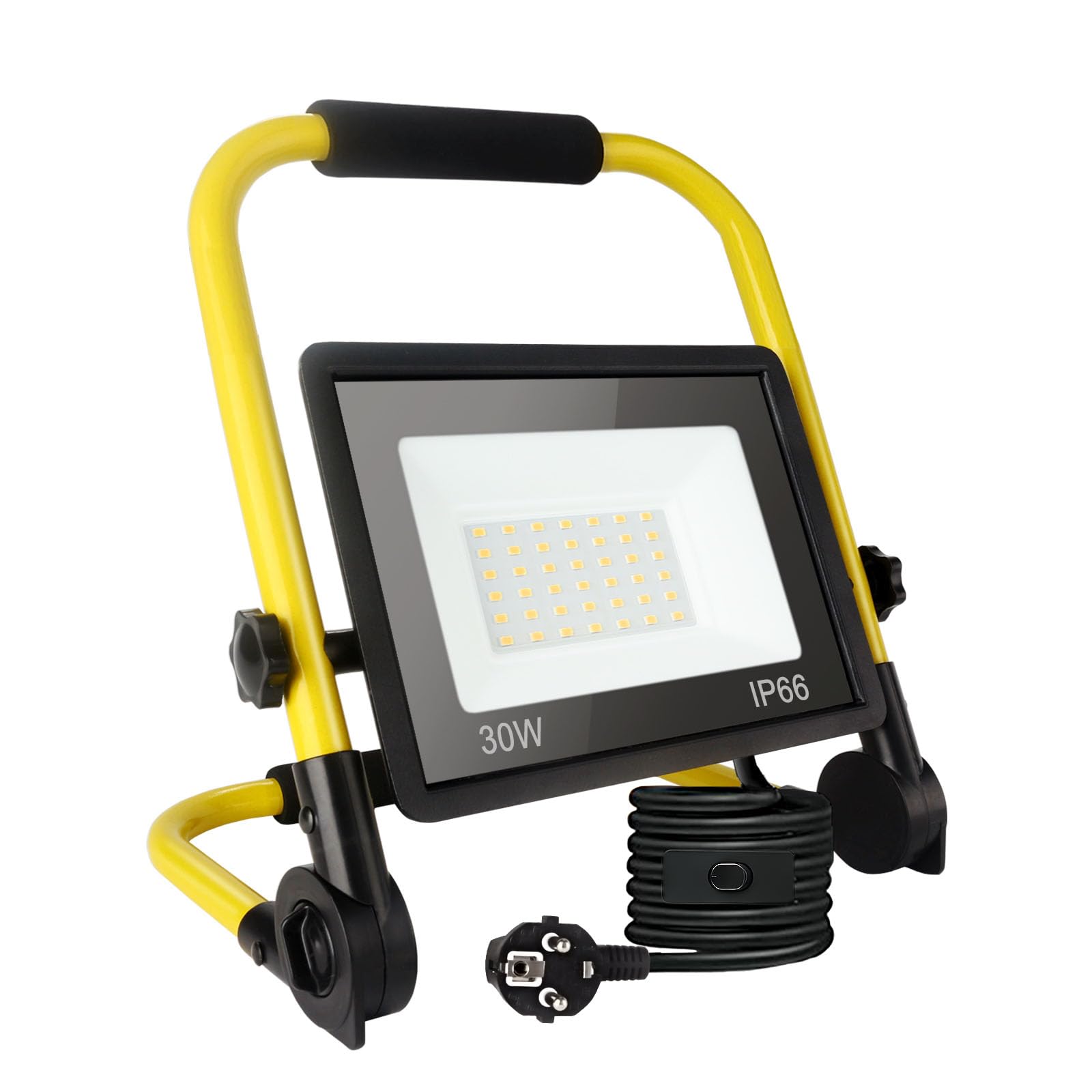 Projecteur de Chantier Led 30w, Lampe de Chantier 3240 Lm, Lampe Chantier Portable 6000k Lumière du jour Blanche, Ip66 Étanche, Prise Ue Lampes de Chantier Avec Fil de3,5m pour Atelier, Garage, Jardin