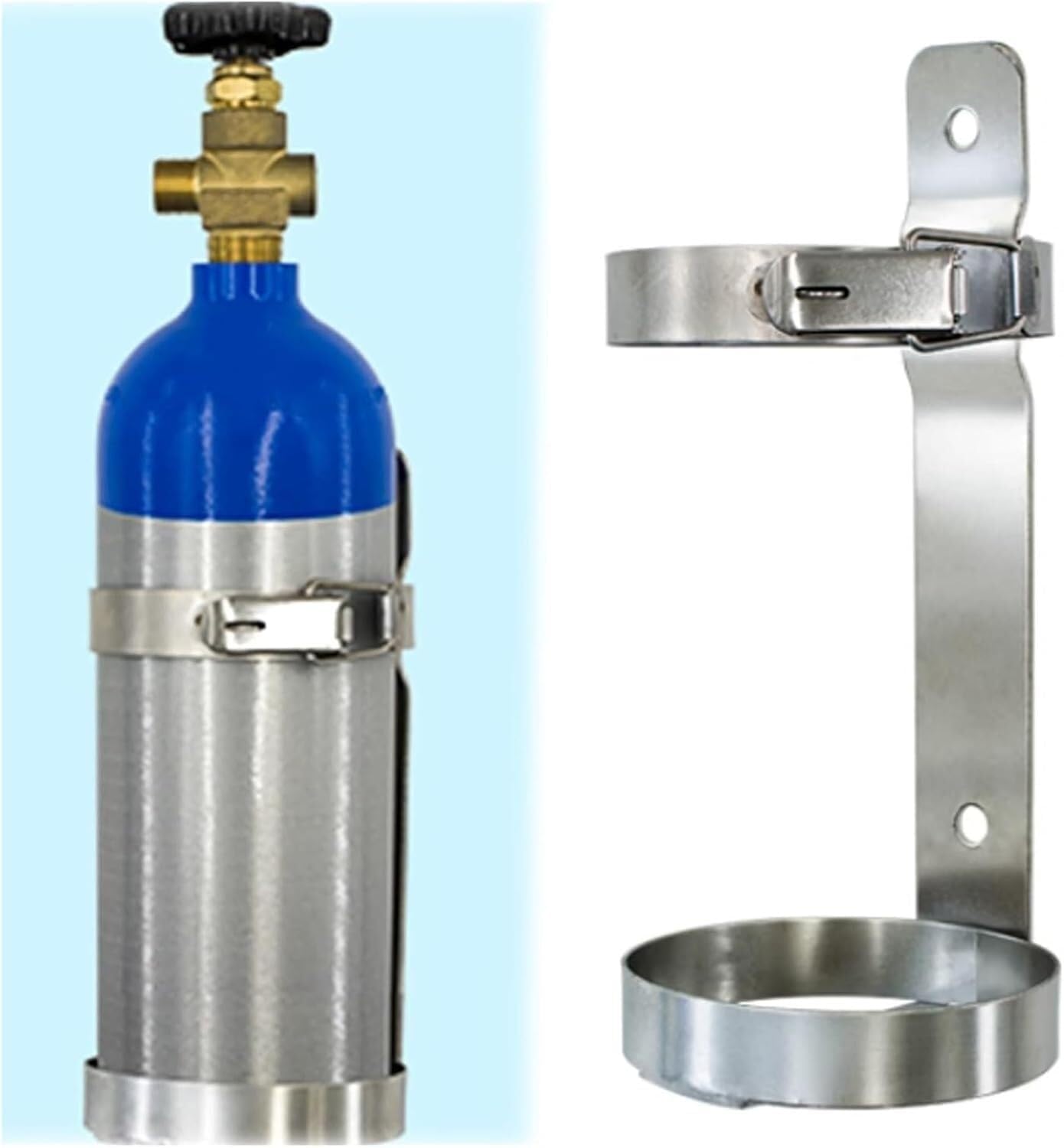 Soporte para botellas de oxígeno de acero inoxidable – Soporte para botellas de gas de 2 L/4 L/11,2/13,4 pulgadas, con hebilla de seguridad y base de una pieza, inoxidable para práctica taller | 14 cm/5.5" (2.8L)