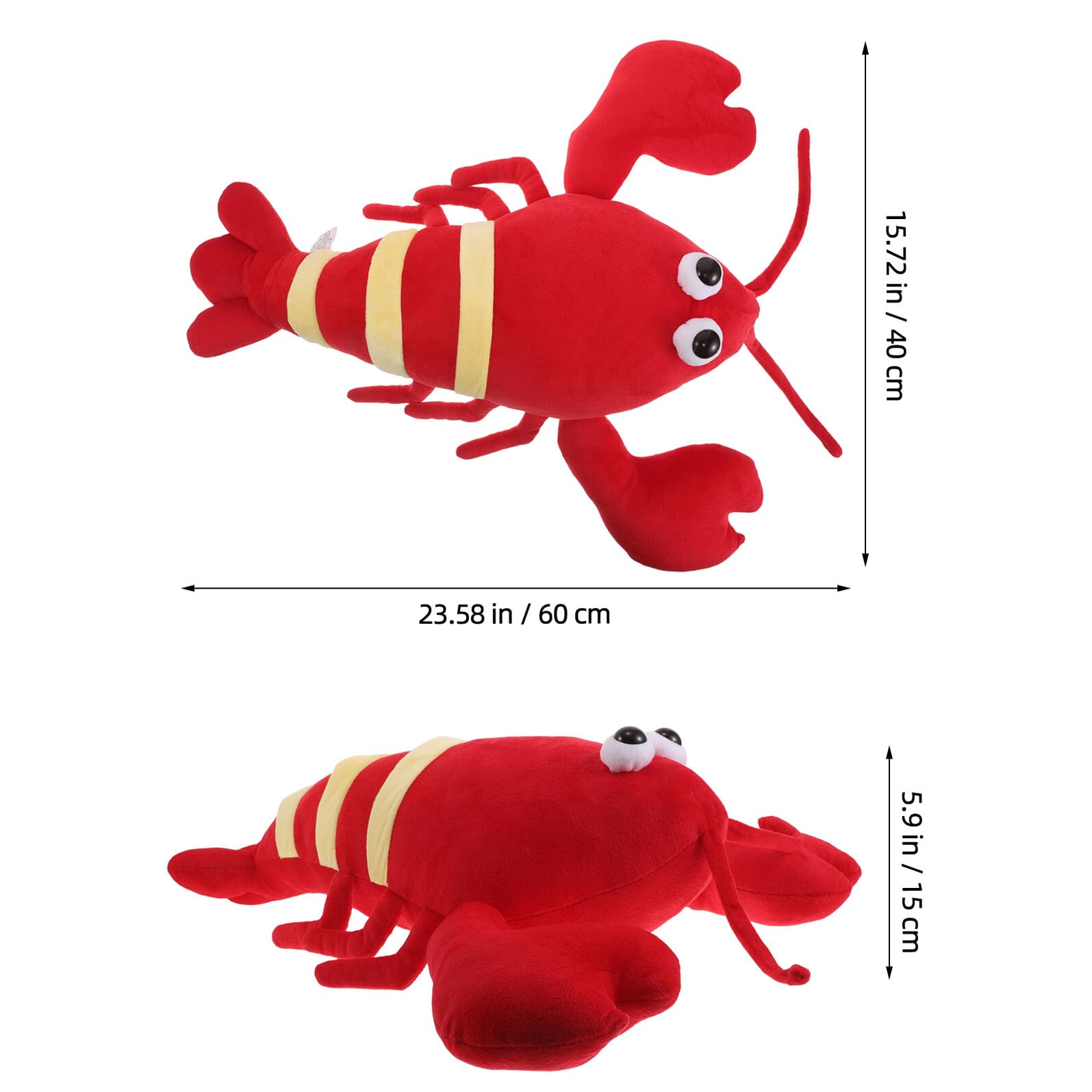 Cuscino Peluche Aragosta Realistico 1 Pezzo in Rosso da 23, 58 Pollici | Rivestimento in Lint e Imbottitura Pp Cotton, Sagoma a Tema Cartoon, per Camera e Ufficio