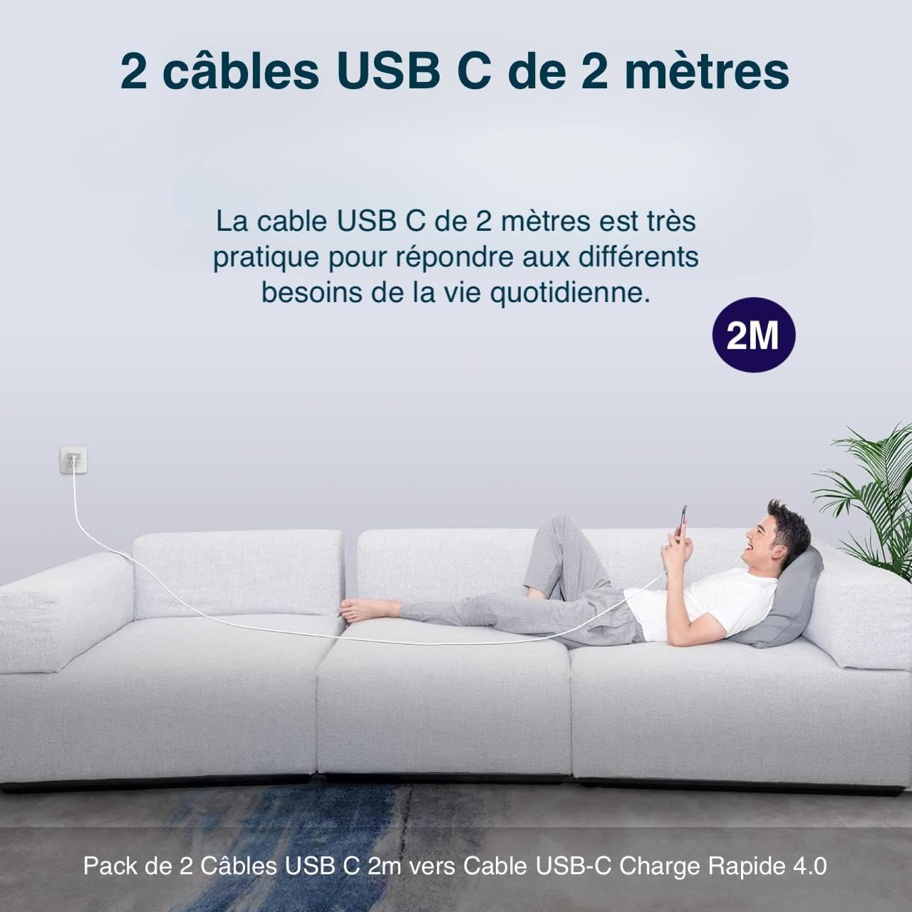 Câble USB C vers USB C Lot de 2 Charge Rapide 4.0 60W Type C pour iPhone 17/16/15/Pro/Plus/Pro Max iPad Pro Air Mini Samsung Galaxy S25 S24 S23 S22