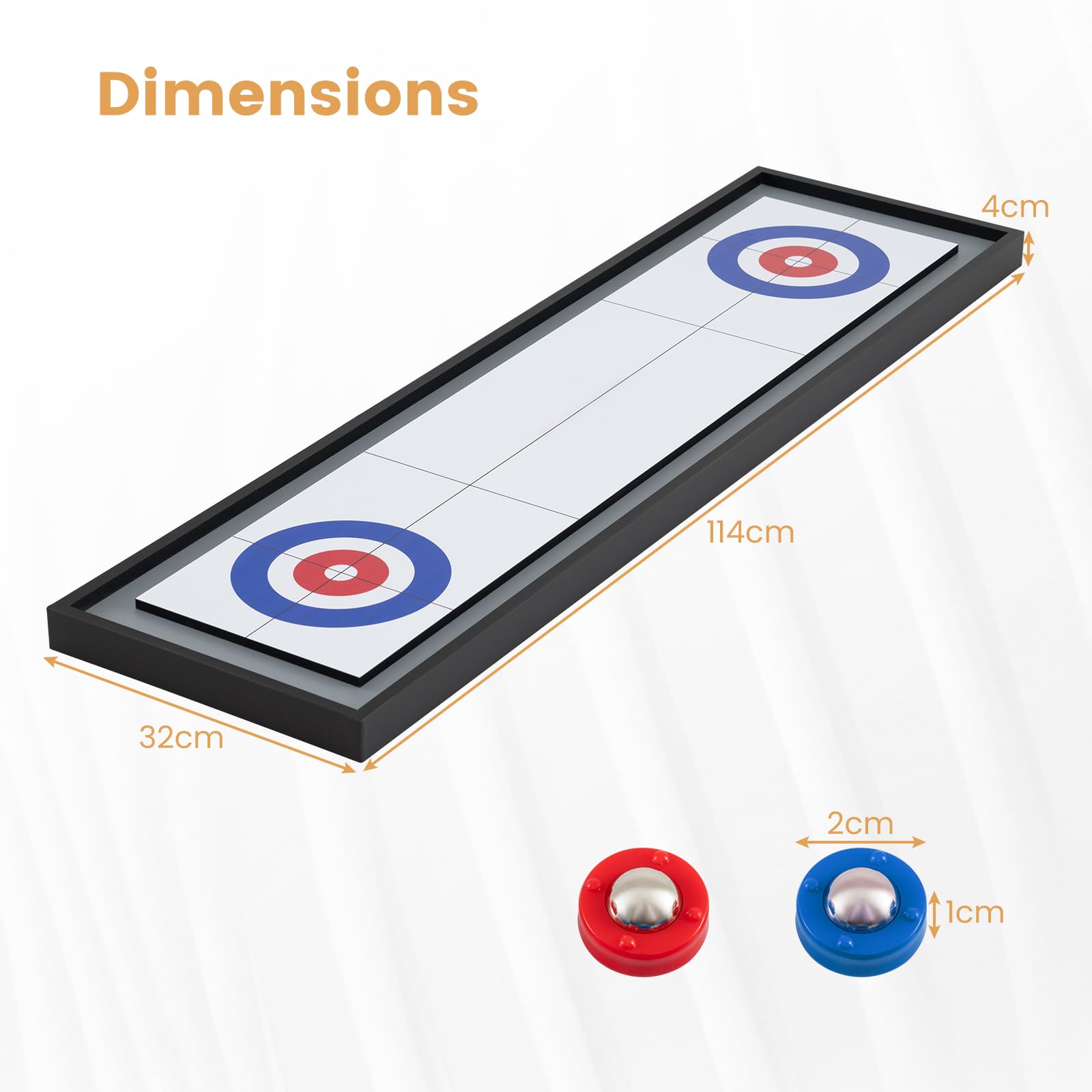 COSTWAY 2 en 1 Jeu de Shuffleboard et Curling Portable avec 8 Palets Roulants, Jeu de Palets Double Face pour Adultes Enfants pour Fête Bar Salle de Jeux, 114x32 cm