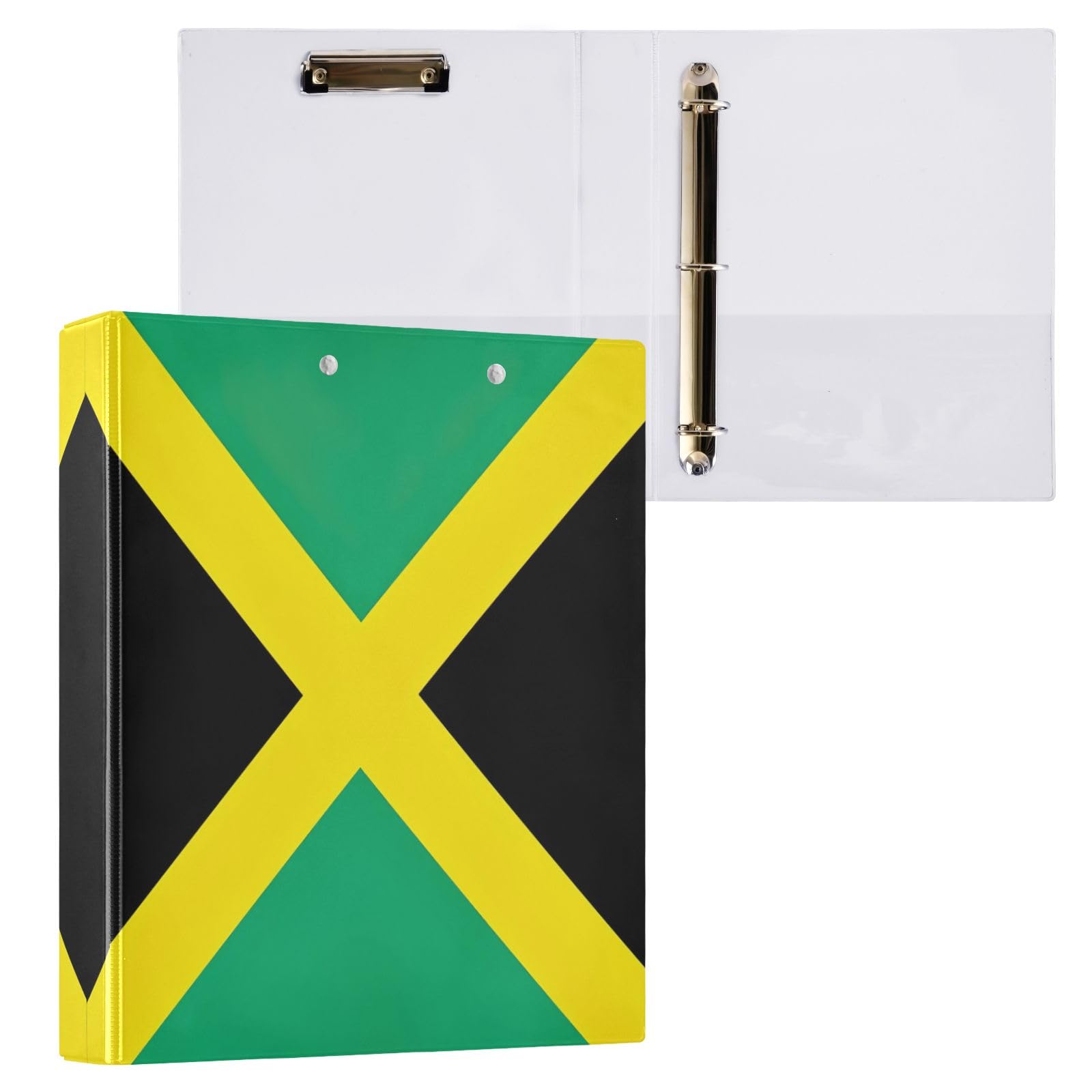 Raccoglitore decorativo a tre anelli da 3,8 cm, 3 anelli con 3 tasche interne, organizer di base per materiale scolastico, bandiera della Giamaica, confezione da 2