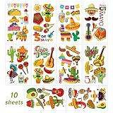 60 Pieces Cinco De Mayo Mexican Fiesta Tattoos for Teens, Fiesta Party Decorations, Taco Pinata Bachelorette Temporary Tattoo Stickers for Party Supplies Favors