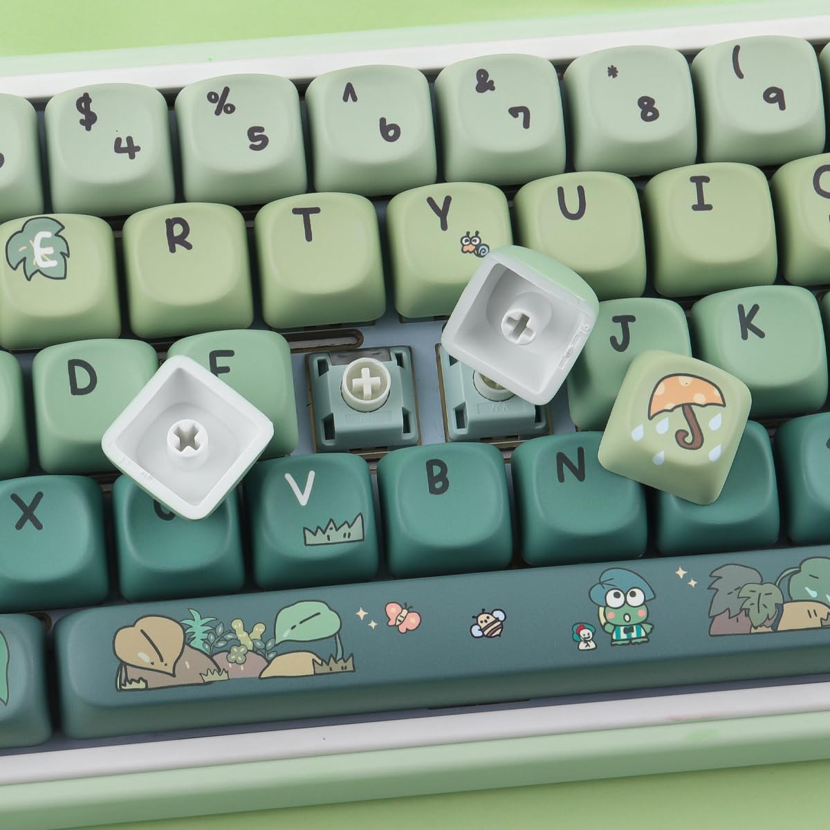 Hyekit Cute Frog Adventure Keycaps, Green Gradient Colorway, MOA Profile, 134-Key Dye-Sublimation PBT Keycap Set for Mechanical Keyboards, Compatible with Cherry MX Switches