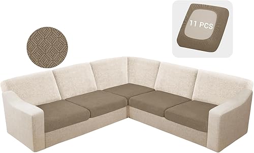 Miniatura 15 de HDCAXKJ Fundas impermeables de cojín para sofá modular, 11 piezas, tela jacquard elástica en forma de L, funda para sofá esquinero, funda trasera,