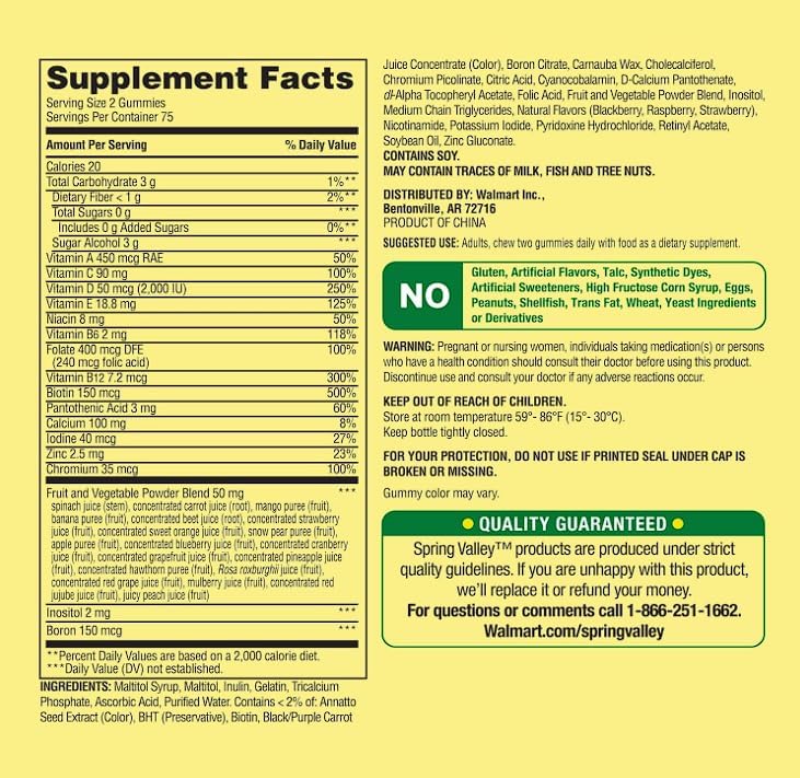 Miniatura 4 de Spring Valley Zero Sugar - Gomitas múltiples para mujer, 150 unidades, paquete 01 + calcomanías de seguimiento de suplementos diarios