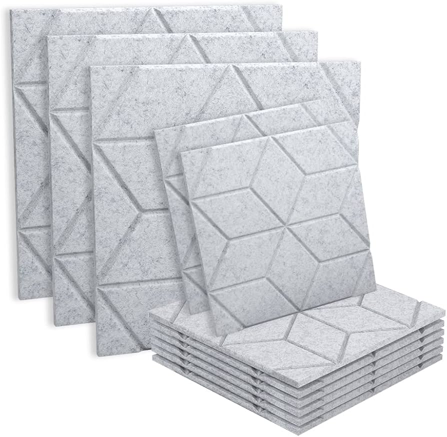 SOHAPI 吸音ボード 吸音材 防音シート 遮音シート 吸音パネル 消音、吸音対策 騒音軽減 硬質吸音フェルトボード 難燃 防潮 ピアノ室 楽器練習室 録音室 オフィス 室内装飾 強力両面テープ付き (6枚入れ、ひし型・ライトグレー)