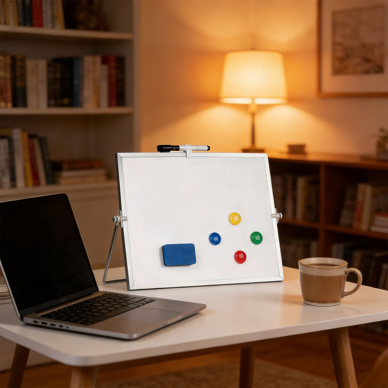 Tragbares Whiteboard mit Aluminiumrahmen, 40 x 30 cm, inklusive Zubehör und für den Arbeitsplatz, Aluminium-Whiteboard, drehbar