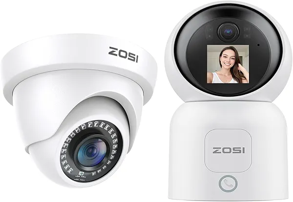 ZOSI 4K WiFi Pan/Tilt Indoor Camera & 2.0MP Outdoor Dome Security Camera Bundle - 8MP Smart Motion Tracking, 2-Way Audio, 80ft Night Vision, 4-in-1 Hybrid (TVI/CVI/AHD/960H).
