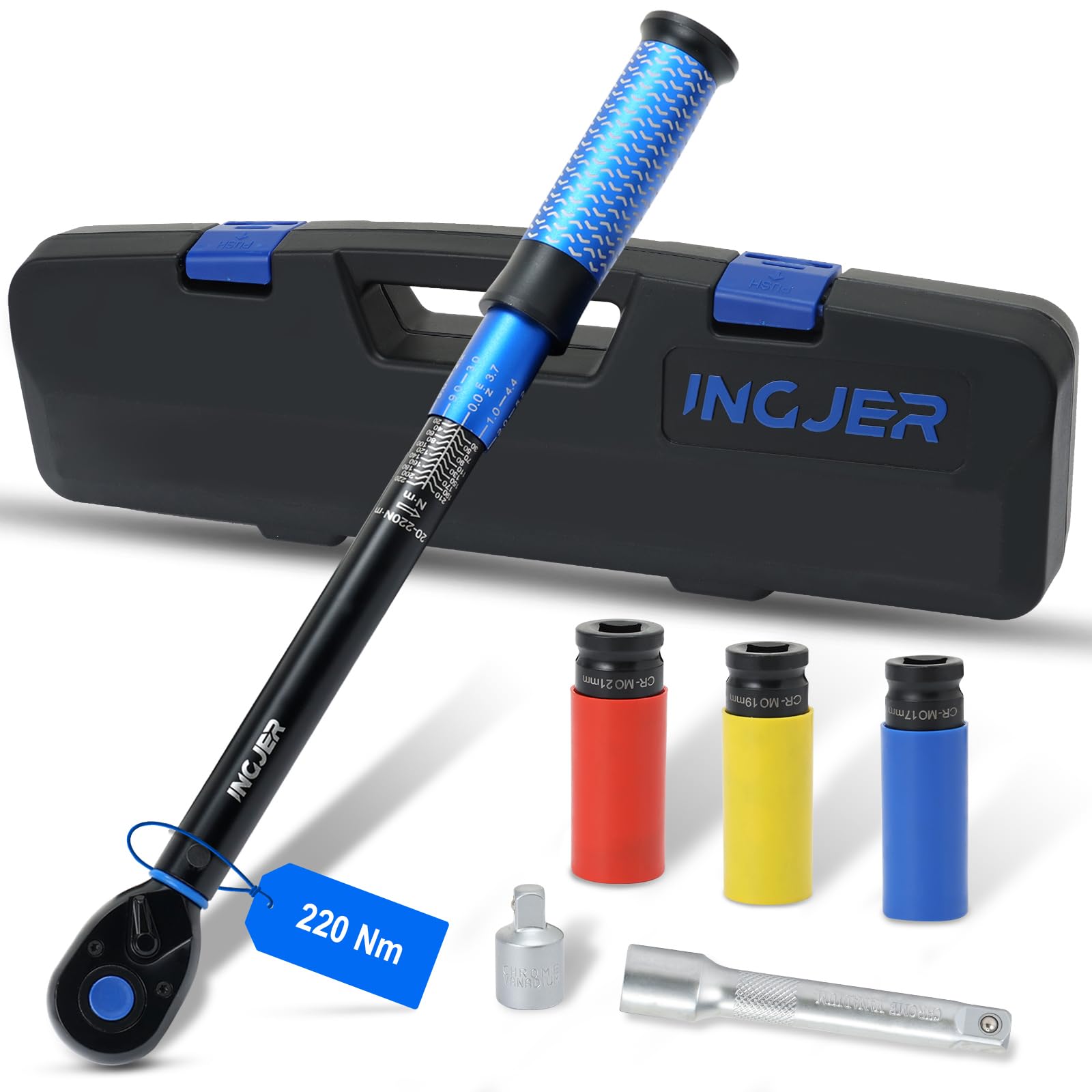 Upgraded 1/4" Bike Torque Wrench 3-25Nm Bicycle Motorcycle Torque Wrench 72 Teeth Ratchet Head (1/2" SET 20-220NM)