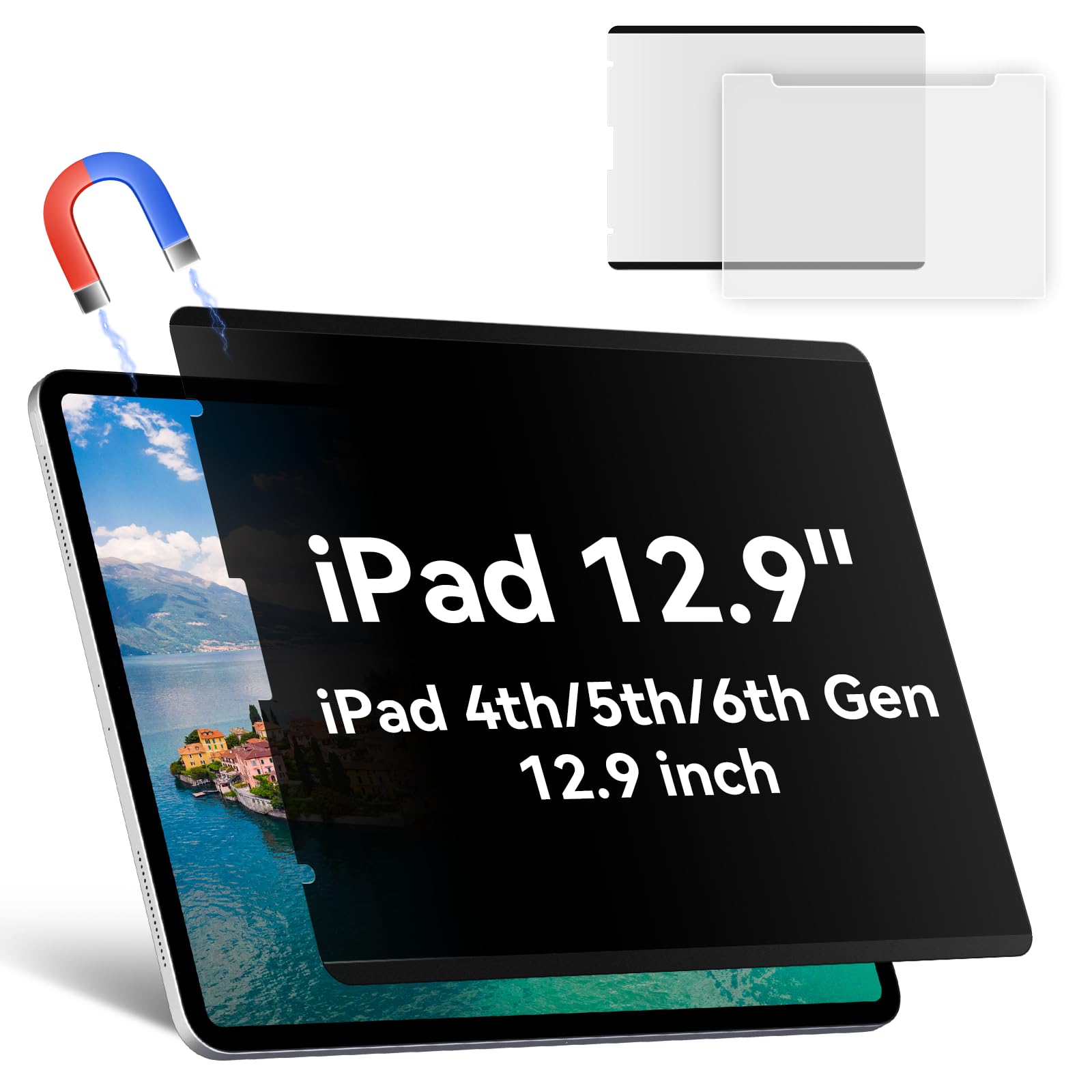 Magnetic Privacy Screen Protector Compatible with iPad Pro 12.9” 2018-2022 (6th/5th/4th/3rd Gen), Easy Install Shield Anti Glare Blue Light Spy Filter