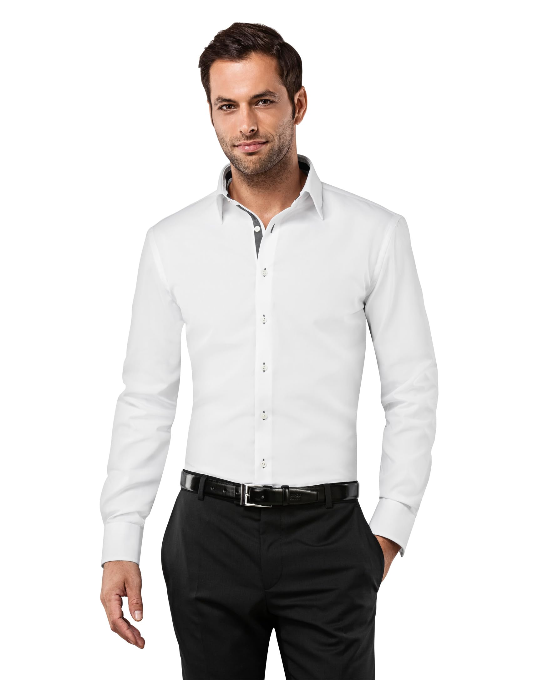 Vincenzo Boretti Camicia Uomo Eleganti, Taglio Aderente/Slim-Fit, Collo Classico, Manica Lunga, in Tinta Unita - Non Stiro/Non-Iron