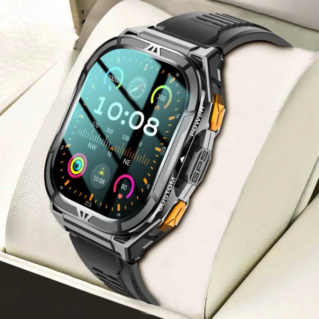 Smart Watch VG46 Pro -1.96 AMOLED Round Display, GPS, BT 5.3 Calling, 5ATM Water Resistant, 100+Sport Modes Compass, Altitude & Barometric Pressure, Heart Rate & SPO+2 Monitor, 530mAh Battery.