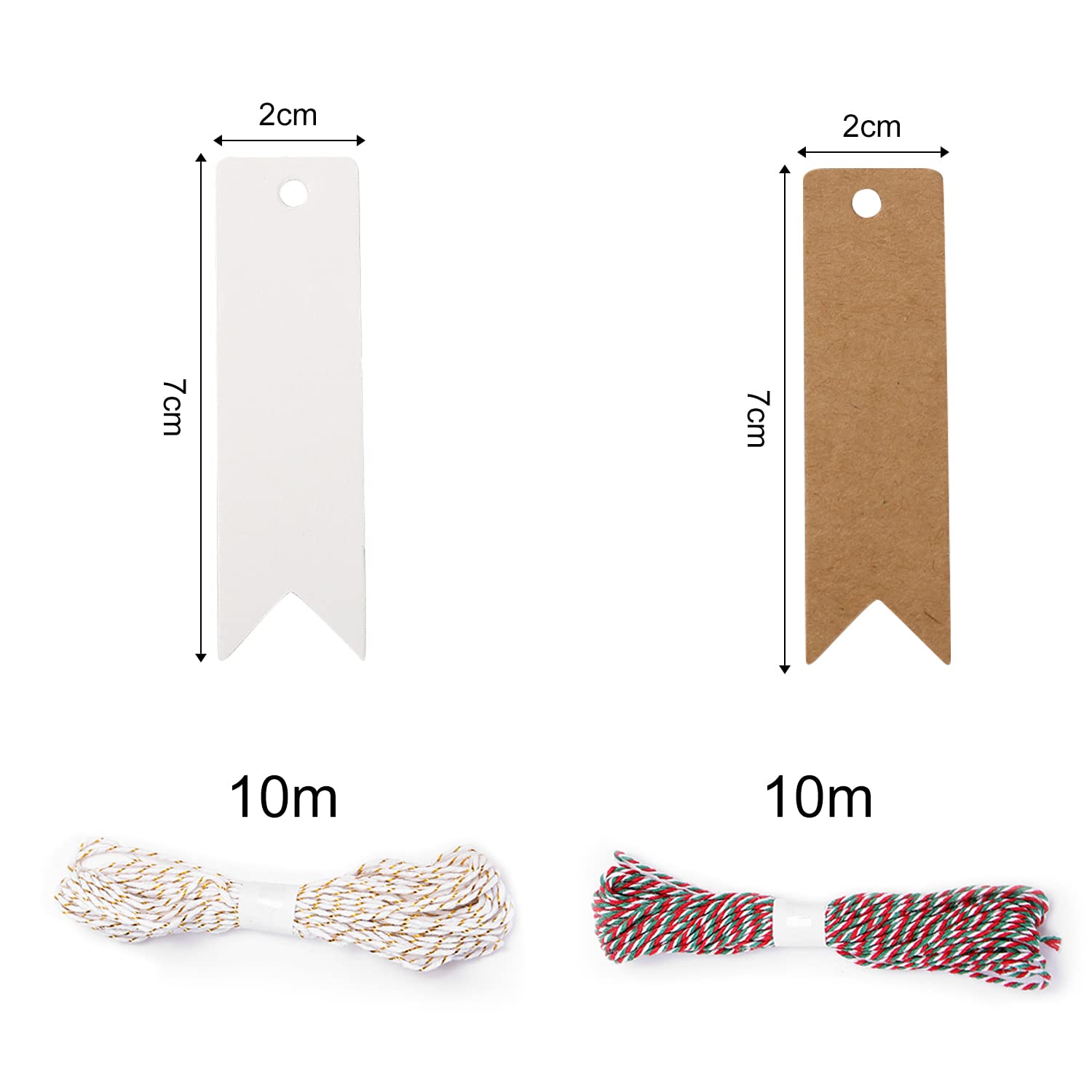 200 étiquettes Cadeaux En Papier Kraft Blanc 4,5x9,5 Cm + 2x20 M Ficelle Jute - Étiquettes Vierges Pour Mariage, Baptême, DIY