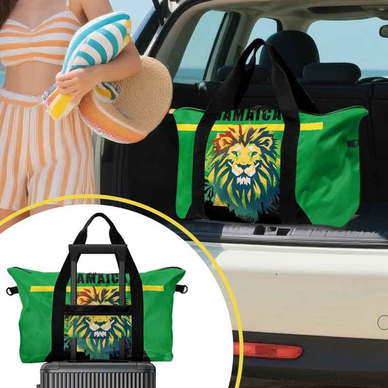 Jamaica Lion Print Travel Gym Duffel Bag - Weekender Bags for Women, Jamaica Flag Green Large Carry On Bag for Travel, Gym & Picnic4