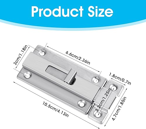 Miniatura 2 de 2 piezas de pestillo de puerta de baño de 4 pulgadas con tornillo, cerrojo de acero inoxidable, cerradura de puerta corredera, perno deslizante