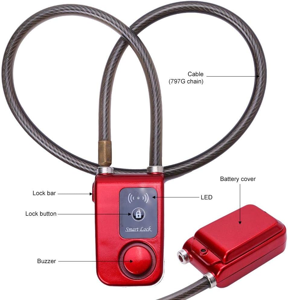Bike Smart Lock, Waterproof Heavy Duty Bicycle Chain Lock APP Control Bluetooth Smart Wireless High Security Anti Theft Alarm Chain Lock with 105dB Alarm for Bikes Motorcycle Gates (Black)