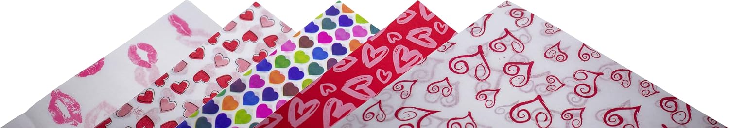 Made in USA 60-Sheet 20" X 30" Assorted Tissue Paper Pack (Hearts & Kisses)