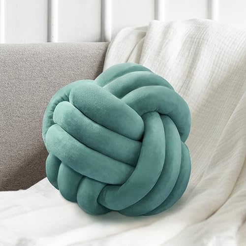 Jugbey Almohada de nudo de bola, cojín redondo de felpa anudada verde azulado para niños preppy, almohadas decorativas estéticas y lindas para sofá,