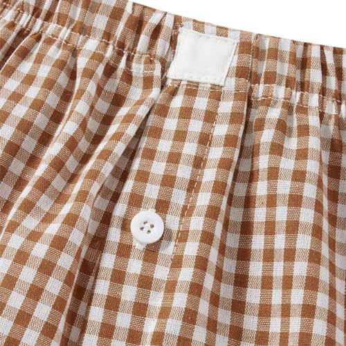 Image of Sumleno Womens Y2k Aesthetic Boxer Shorts Plaid Elastic Waist Lounge Pj Bottoms Summer Casual Gingham Pajamas Shorts