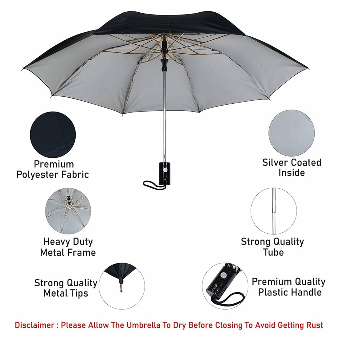king shine Premium Portable Unisex Travel Umbrella for Rain Windproof, Strong Compact & Easy Auto Open/Close Button for Umbrella (2 Fold Umbrella With Waterproof PVC Sealed Mobile Pouch Cover) 2