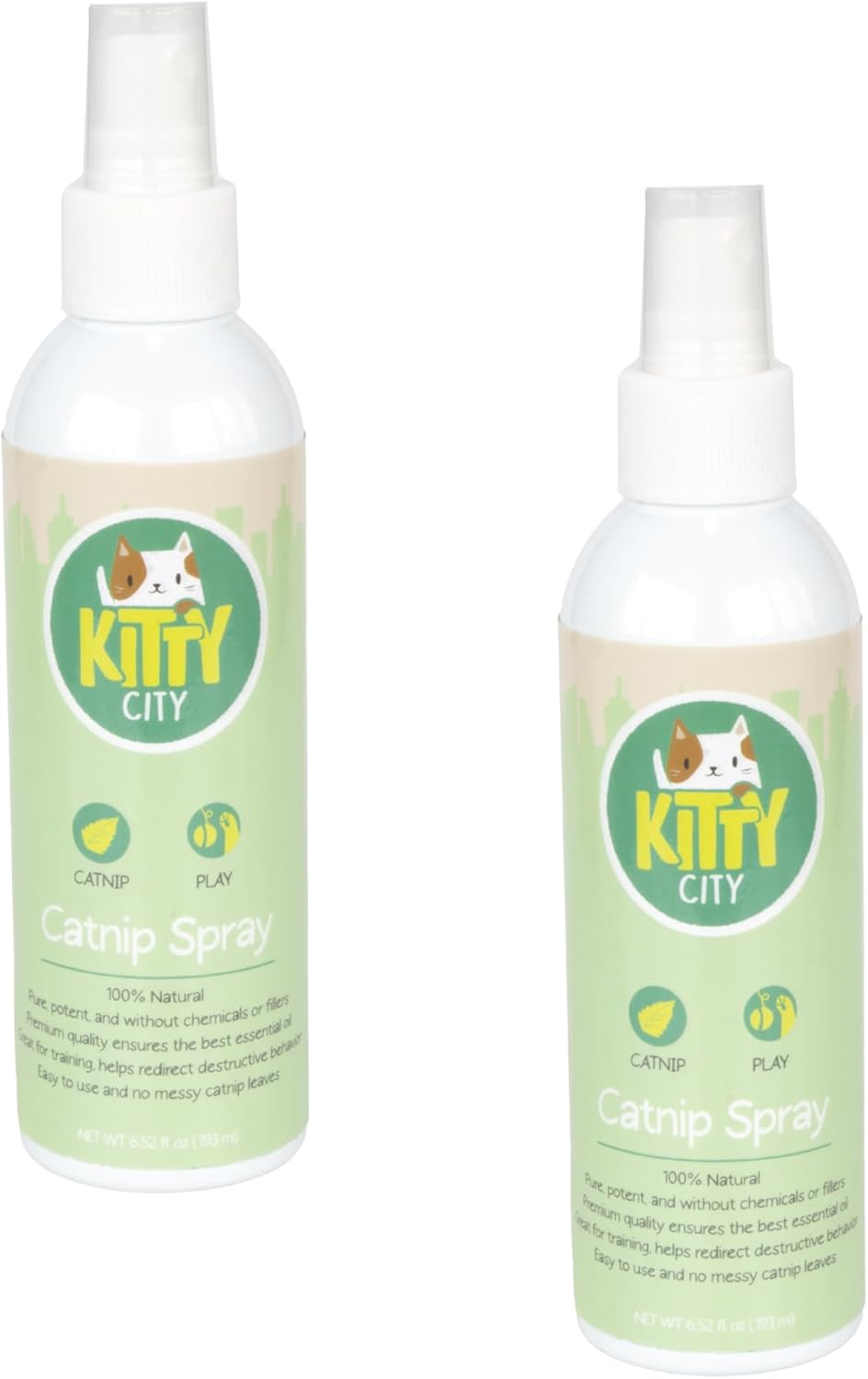 KittyCity Premium Natural Catnip Spray 2-Pack: 100% Pure Essential Oil Mist for Cats Toys, Scratchers & Training