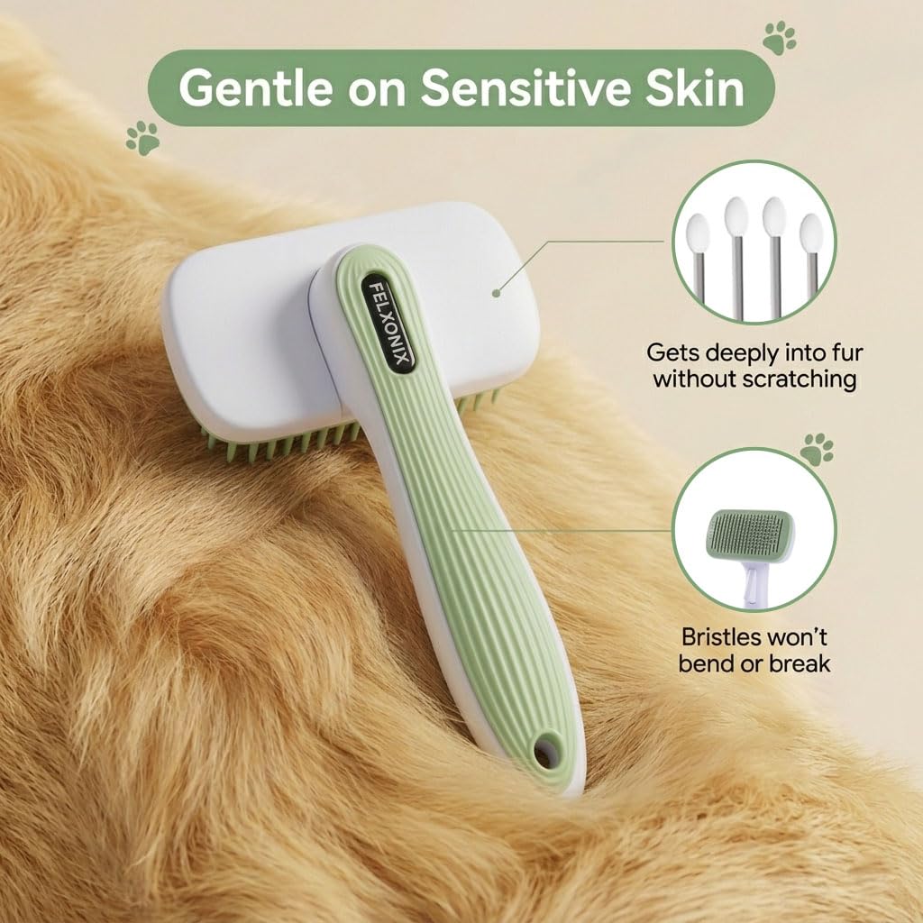Self Cleaning Slicker Brush for Dogs & Cats | Deshedding Dog Brush for Short & Long Hairs, Removes Loose Undercoat & Tangles, Skin-Friendly Dog Grooming Comb for Shedding Control