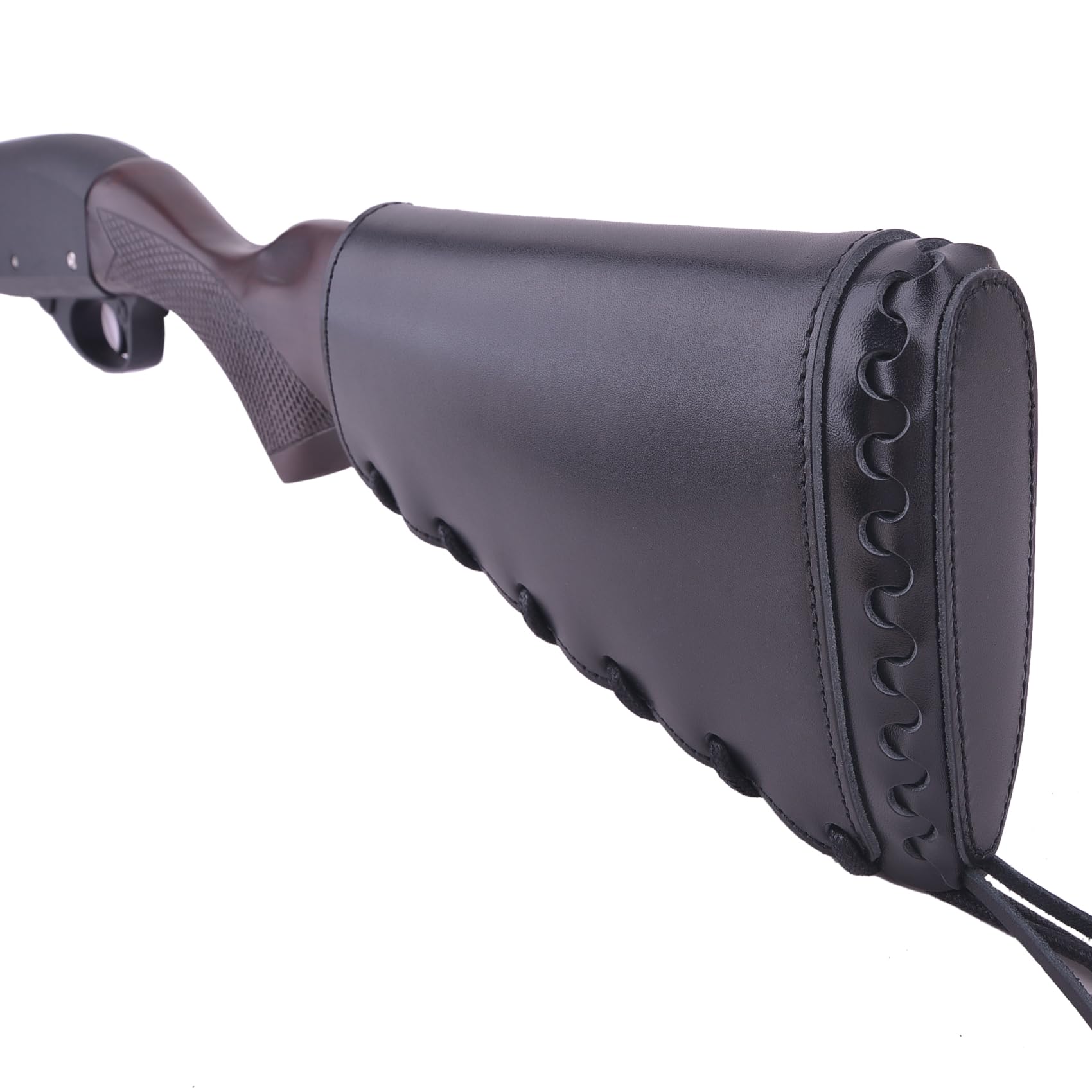 Leather Cheek Buttstock Pad Hand Stiched Ammo Sleeve Cartridge Holder for Rifle 38/357 45-70 30 30 308 .22LR 12GA (Righty Hand - Black, 12 Gauge)