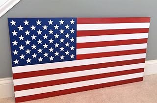 36inch x 19inch Large Hand-Crafted 100% Made in U.S.A. Wood American Flag / Patriotic Wall Art Americana, Original Colors, Red, white, blue