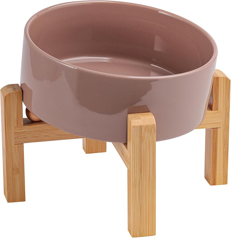 Comedouro Elevado de Cerâmica com Inclinação de 15° e Base Antiderrapante DJJJOOYS Khaki para Cães Pequenos e Médios, 850 mL