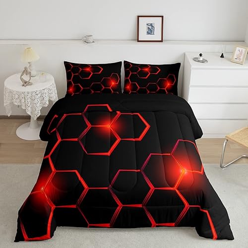Juego de edredón de panal para niños, juego de ropa de cama hexagonal geométrica moderna para niños y adolescentes, decoración de dormitorio,