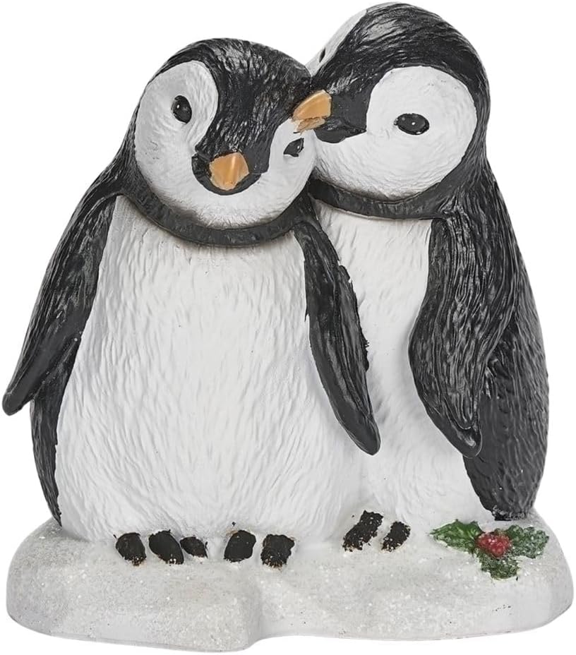 Roman Penguins on Snow Figurine – 6-Inch Winter Penguin Pair Statue with Adorable Holiday Design, Festive Christmas Décor for Home or Office