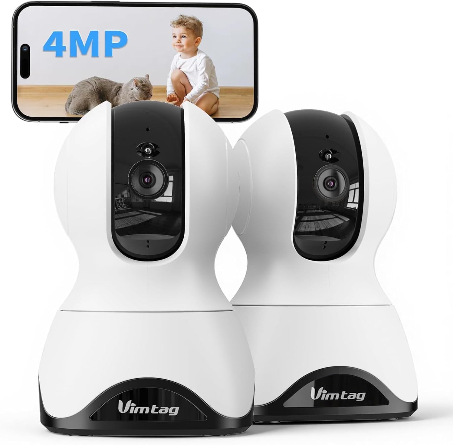 VIM TAG 2,5K Überwachungskamera Innen,5G WLAN Innenkamera, 360° Kamera Überwachung Indoor,AI-Bewegungserkennung,Auto Tracking,2-Wege-Audio,25M Nachtsicht,mit Babys/Haustiere/Se-nioren,SD &Cloud（2pcs）