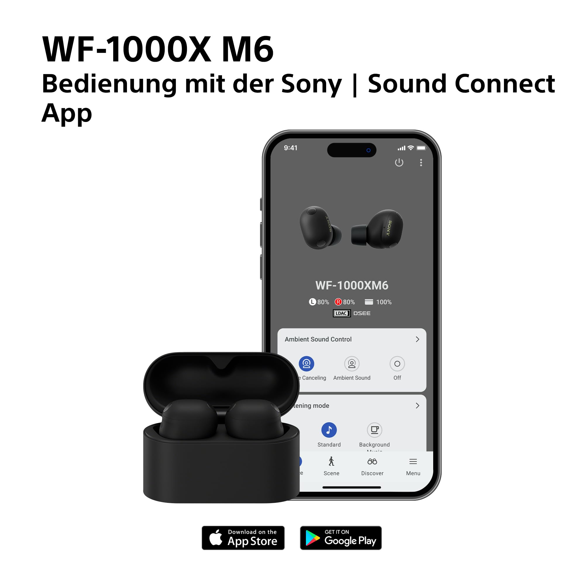 Sony WF-1000XM6 Flagship kabellose Noise Cancelling-Kopfhörer, Bluetooth, In-Ear-Kopfhörer, Sony Hi-Res-Sound, klare Anrufe, 10-Band-EQ, 24 Std.-Akkulaufzeit (NC An), IPX4 – Schwarz