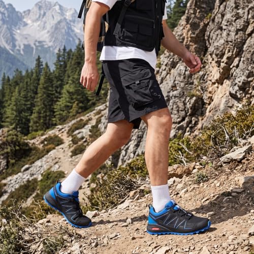 Image of Mens Trail Running Shoes Hiking Running Sneakers | Non Slip Outdoor Lightweight Breathable Walking Tennis Casual Comfortable Rubber Outsloe Lace Up Protective Upper